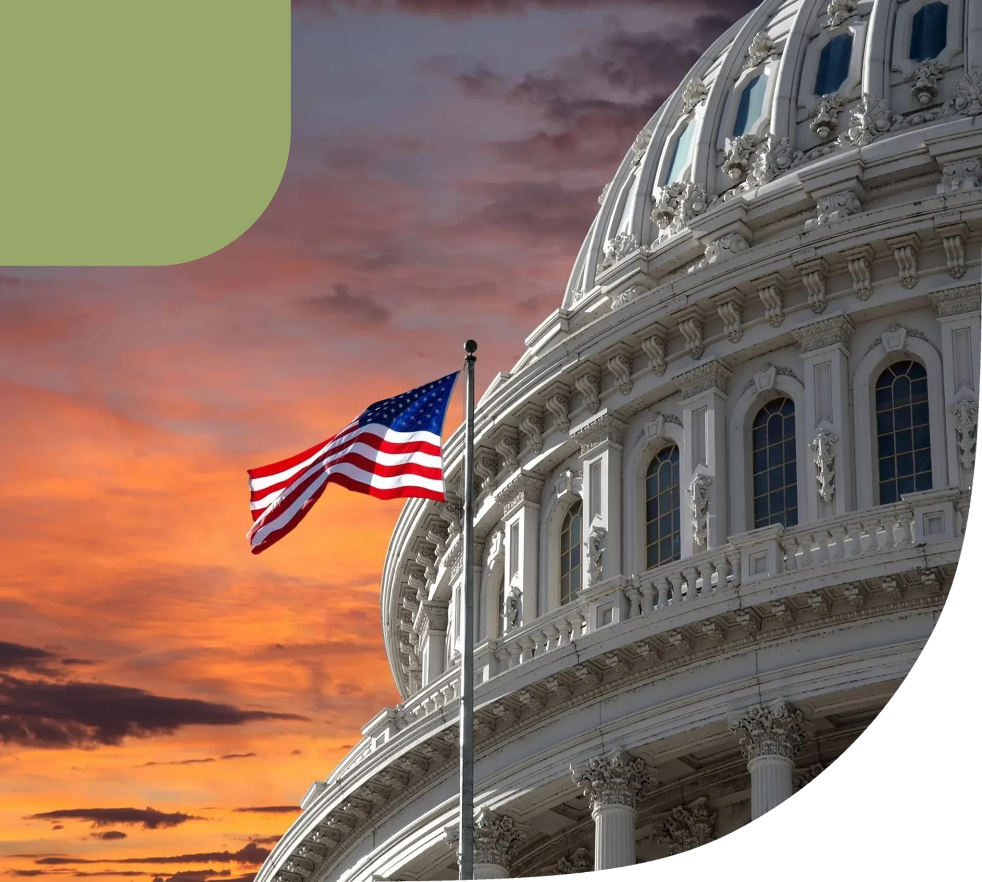 A picture of the capitol building with an american flag.